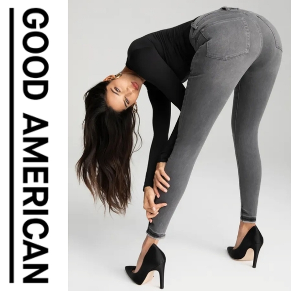 GOOD AMERICAN 🖤 The Icon Pointed Toe Pump - Black Satin - Size 7 - Picture 3 of 7